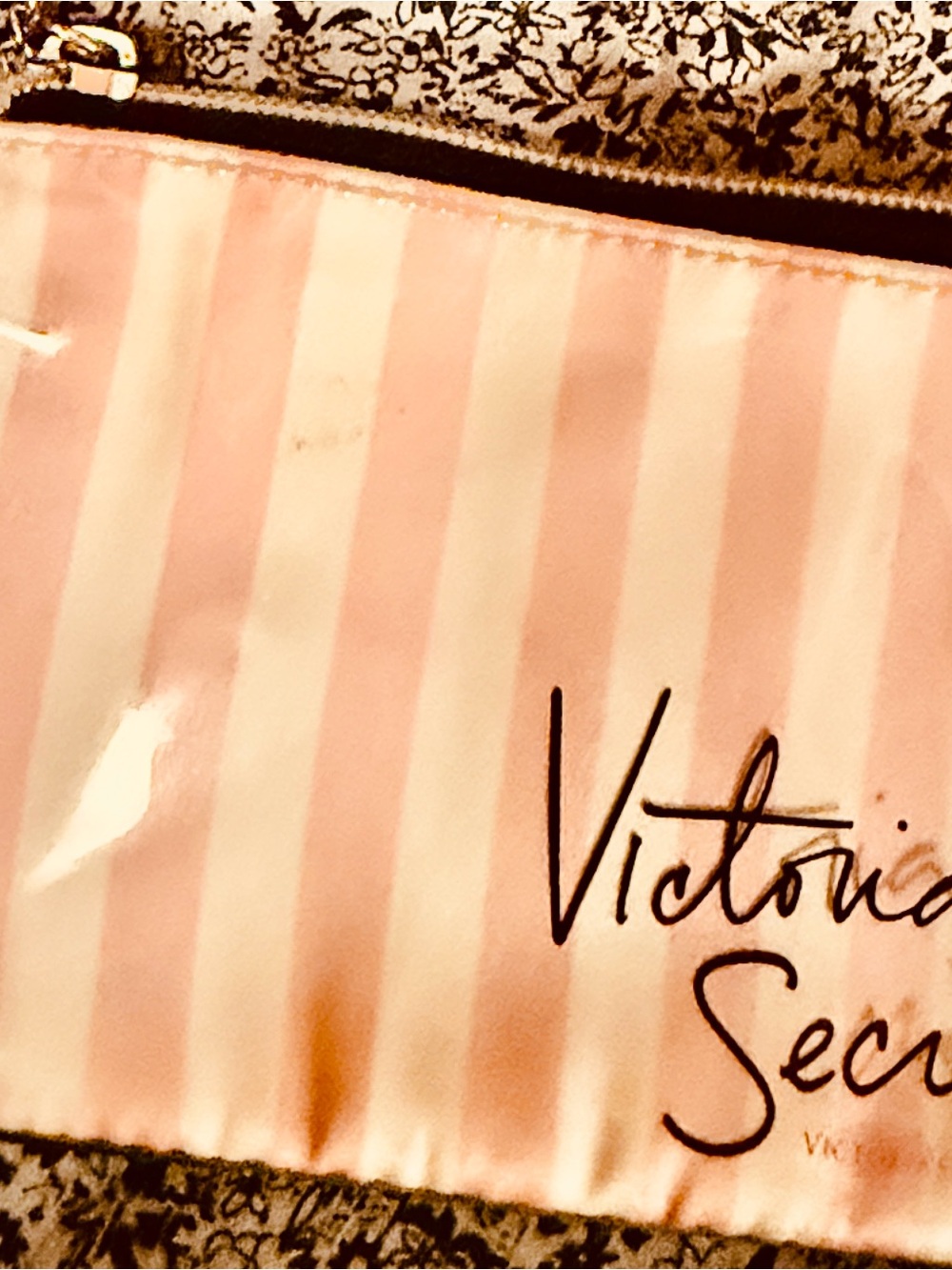 Victoria's Secret Pink & White Striped Cosmetic bag  with Keyring